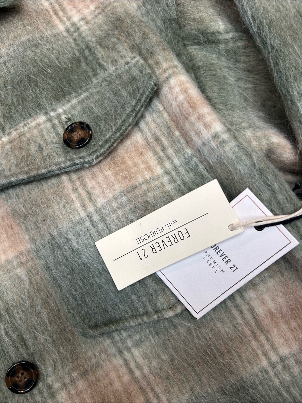 Forever 21 Plaid Shacket in Sage Green and Cream - Picture 4 of 10